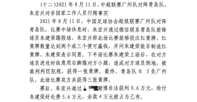 網(wǎng)傳判決書(shū)：青島球員朱建榮故意踢對(duì)方小腿，染黃收5.6萬(wàn)好處費(fèi)