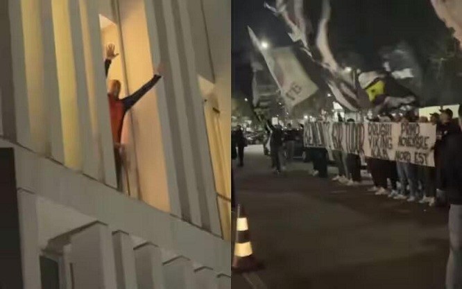 都體：尤文球迷來到酒店外支持新主帥，圖多爾向球迷們揮手致意