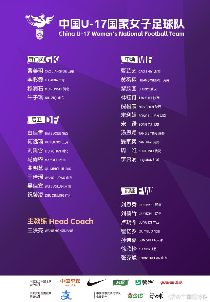 U17女足30人將在蘇州集訓(xùn)備戰(zhàn)世界杯，姜寧、朱挺擔(dān)任訓(xùn)練員